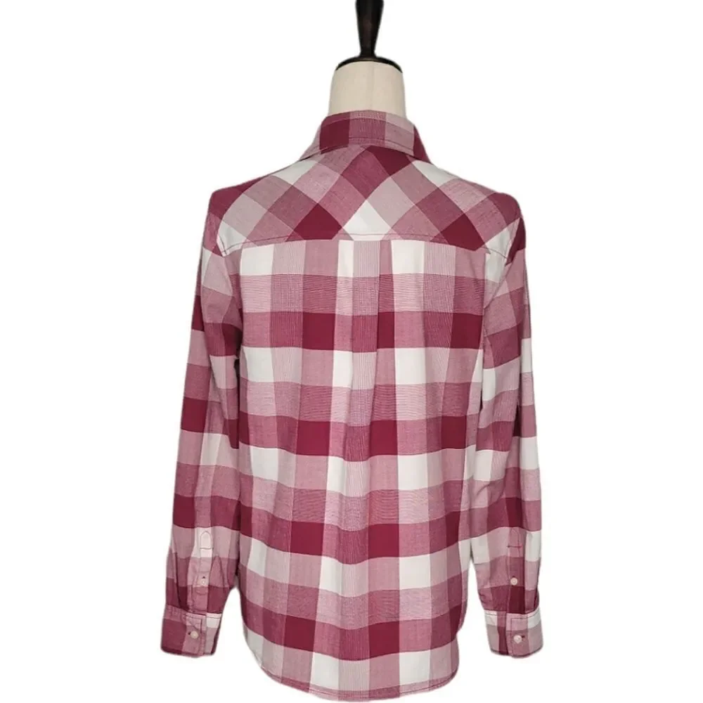 J. Crew Purple Plaid 100% Cotton Half Button Down Long Sleeve Tunic Top